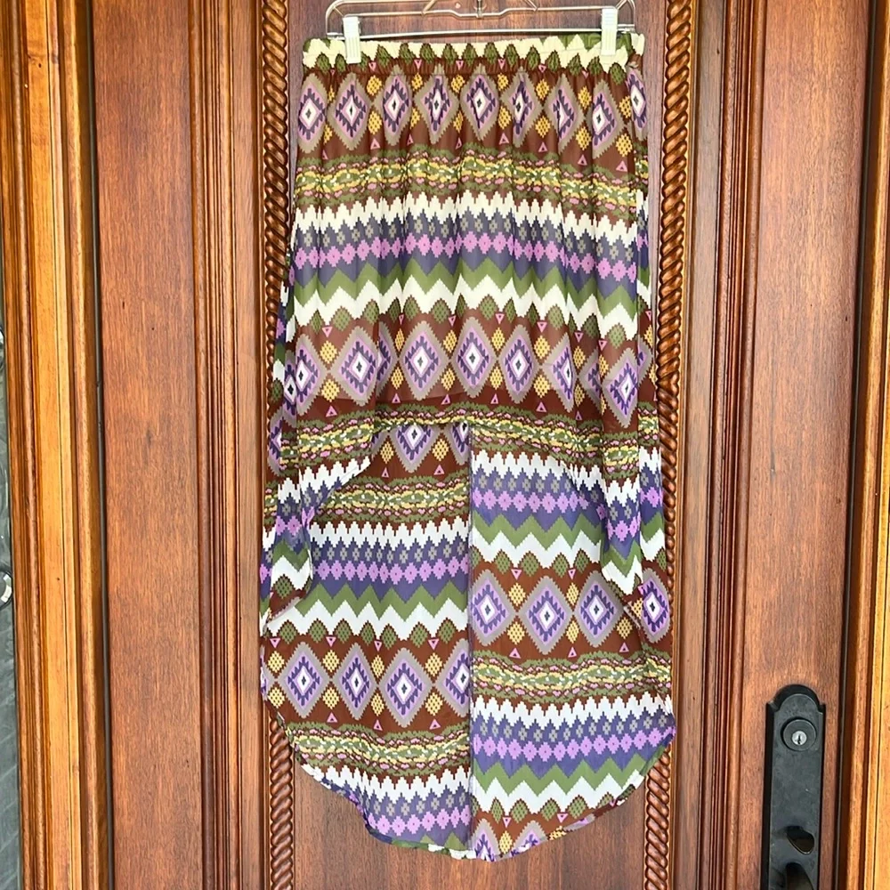 Earthy Aztec Tribal High Low Skirt - Picture 1 of 6